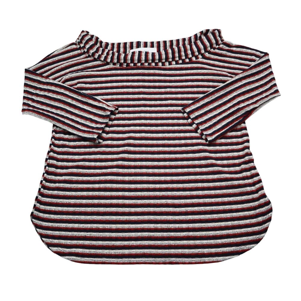 2 Hearts Shirt Womens M Multicolor Long Sleeve Cowl Neck Stripe Stretch Knit